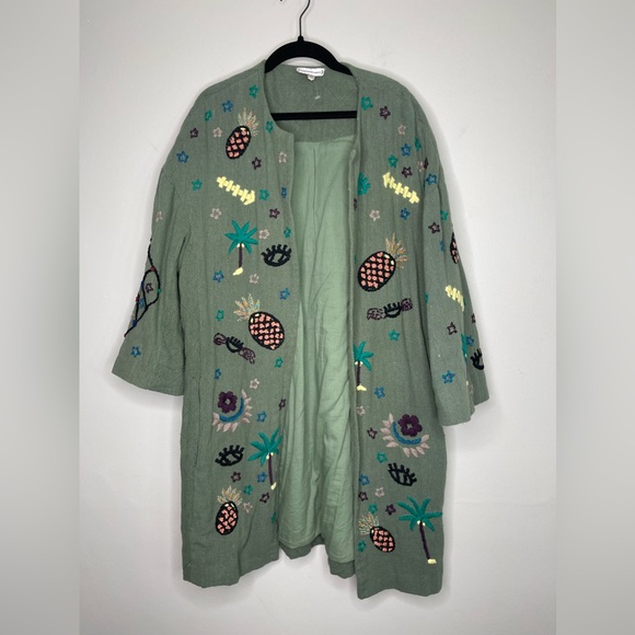 Anthropologie Jackets & Blazers - Condition Apply Anthropologie Green Gauze boho Embroidered Novelty Jacket L